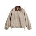 thumbnail image 4 of hlysgo Women's Barn Jacket Collar Zipper Utility Jacket Cinchable Hem Workwear Jacket with Pockets Beige,L, 4 of 6