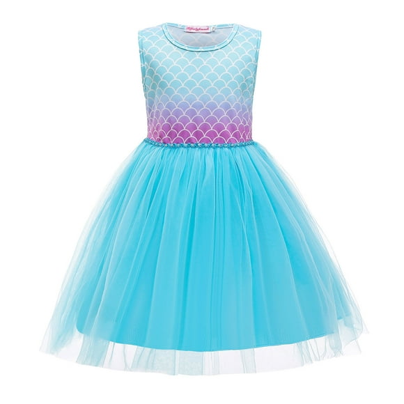 HAWEE Ariel Cosplay Sans Manches Costume Sirène Été Bleu Tutu Robe Princesse pour les Tout-Petits Petites Filles