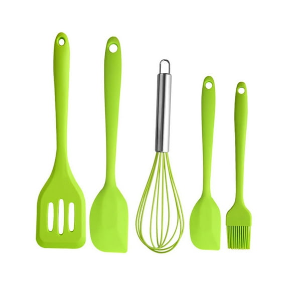 FONDOTIN 5-Piece Green Silicone Kitchen Utensil Set - Cooking Tools for Non-Stick Pots and Pans