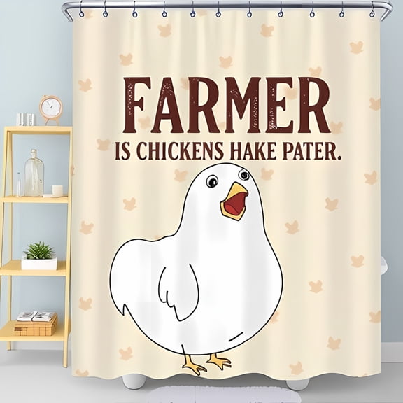Whimsical Chicken Shower Curtain with Playful Font & Subtle Bird Pattern - Unique Farmhouse Decor