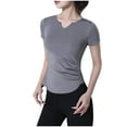 thumbnail image 1 of Tops de Yoga para Mujeres Manga Corta Cuello Redondo Deportes Elásticos, Top Ajustado para Primavera Verano Y Otoño, 1 of 3