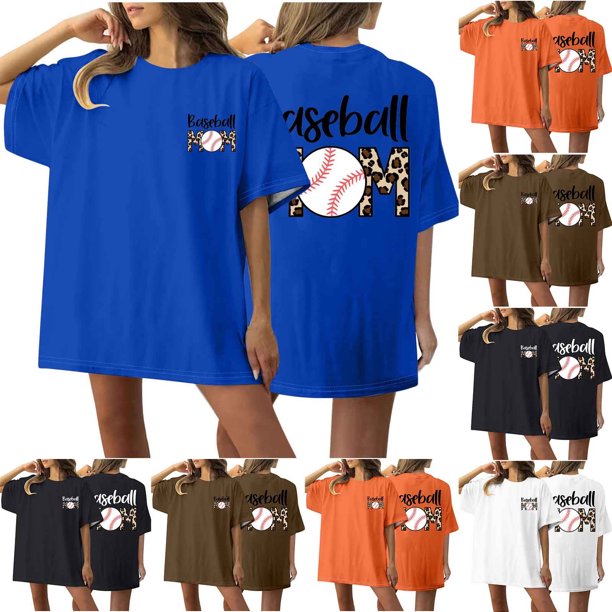 Fiudx Ofertas y Liquidaciones Camiseta de Manga Corta con Cuello Redondo y Estampado Informal con Estampado Frontal y Trasero de Béisbol para Mujer