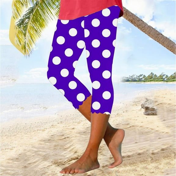 Patlollav Womens Summer High Waisted Polka Dot Print Capris Matching Slim Fitting Yoga Gym Pants S-Xxxl