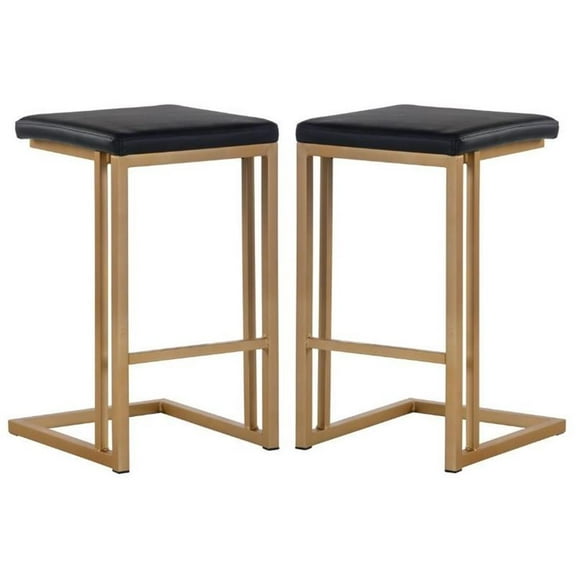 Home Square Boone 26" Modern Steel Counter Stool in Black/Gold - Set of 2
