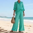 thumbnail image 2 of NMMUED Linen Pant Sets Women 2 Piece Outfits Linen Lounge Long Sleeve Button Down Shirt and Wide Leg Pants Set Cotton Linen Summer Casual Dressy Linen Sets Women's 2 Piece Casual Sets Green L, 2 of 4