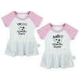 thumbnail image 1 of Pack of 2, Uncle's Drinking Buddy & Auntie's Drinking Buddy Funny Dresses For Baby, Newborn Babies Skirts, Infant Princess Dress, Toddler Frocks (Pink Raglan Dresses, 6-12 Months), 1 of 5