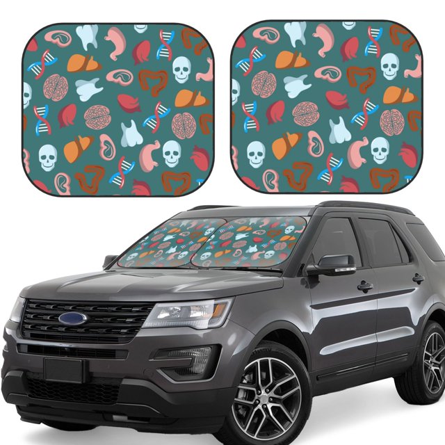 Balery cute Skull organ Parasol para parabrisas de coche de 2 piezas | Parasol plegable para parabrisas delantero de coche para la mayoría de sedanes-Medium