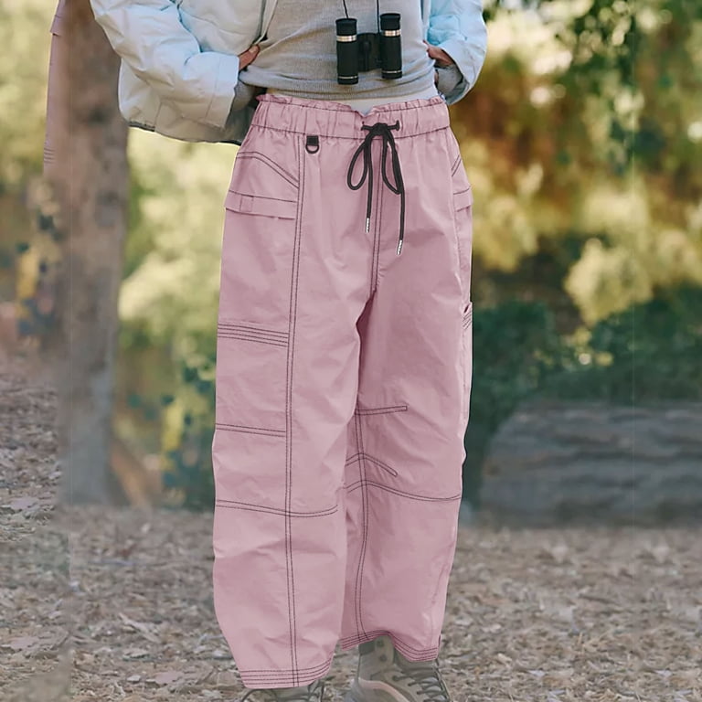 HUJlwoi Womens Hiking Pants Lightweight Paper Bag Waist Loose Wide