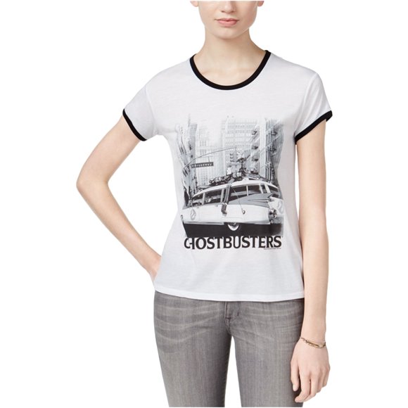Mighty Fine Womens Ghostbusters Ringer Graphic T-Shirt, Blanco, X-Small
