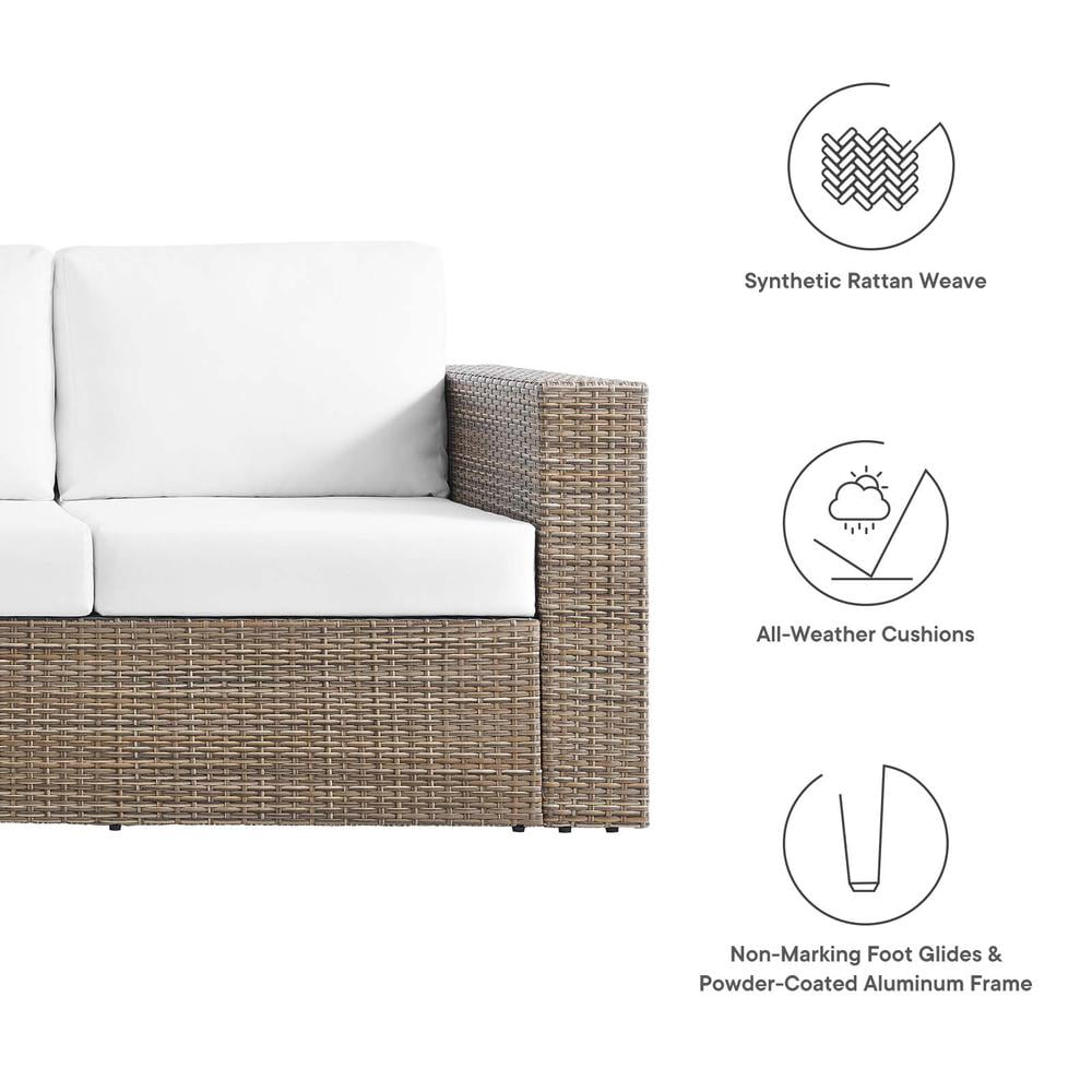 Modway Convene Outdoor Synthetic Rattan Sofa in Cappuccino and White