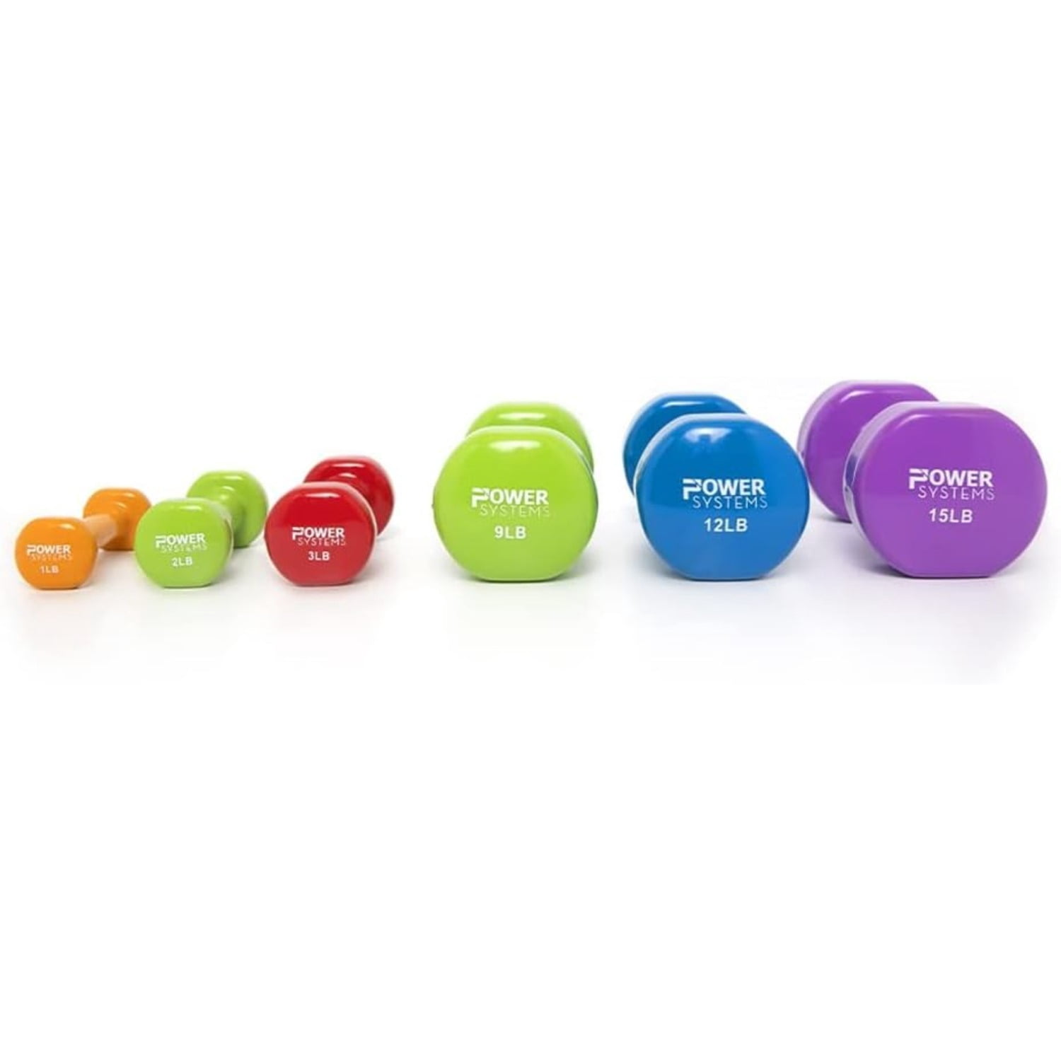 Power Systems 2 lbs Deluxe Vinyl Dumbbells Set, Pair of Dumbbell Weight with Non-Slip Grip (Green)