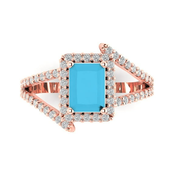 Solitaire with Accents Engagement Ring for Women - 1.935ct Simulated Turquoise in 14K Rose Gold Promise Ring