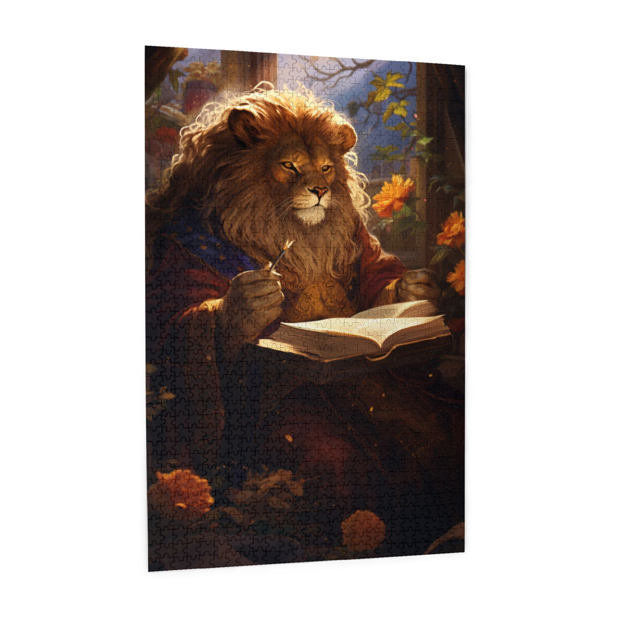 1000 PCS 1000 Piece Funny Animal Puzzles Lion'S Reading Time,Brain Challenge,Wonderful Imagination,Vintage Style Animal Wooden Jigsaw Puzzles,Great For Relaxation And Display For Puzzle Lovers