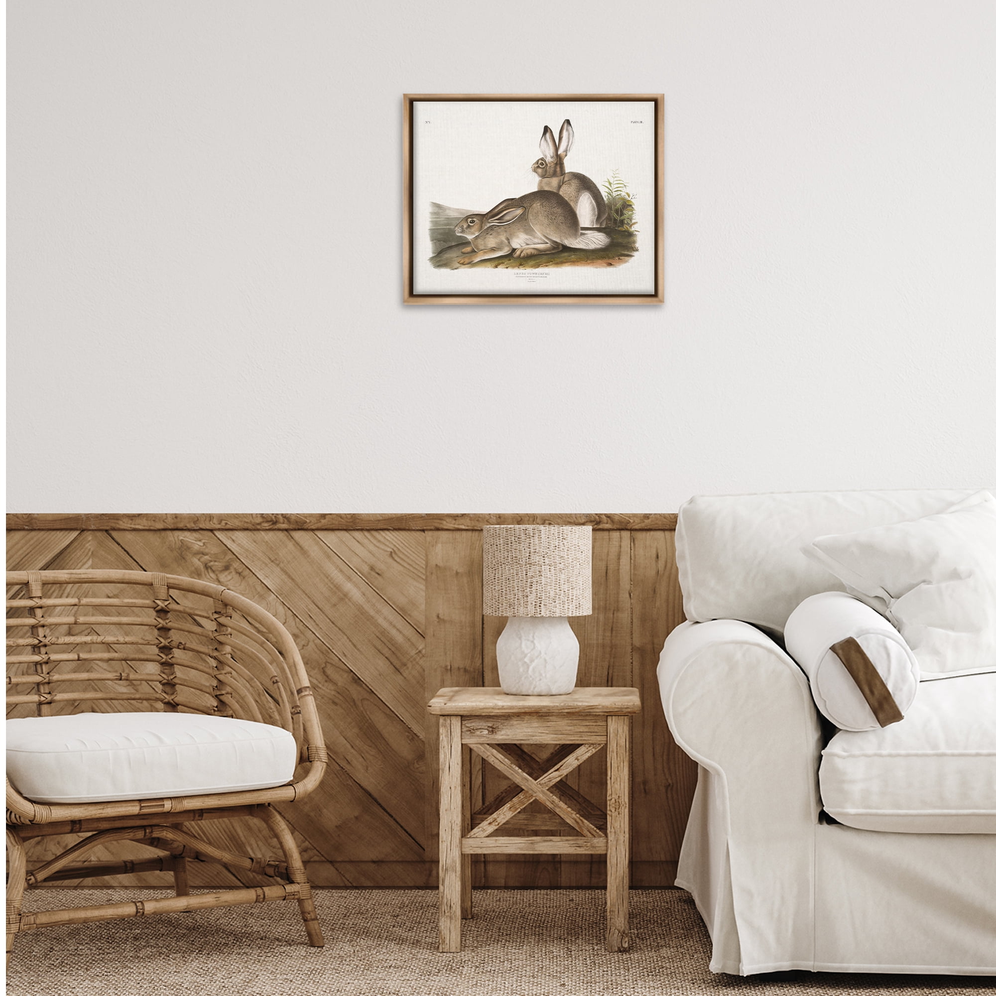 Stupell Industries Traditional Cottage Hare Animals & Insects Painting Brown Floater Framed Canvas Art Print Wall Art, 21 x 17