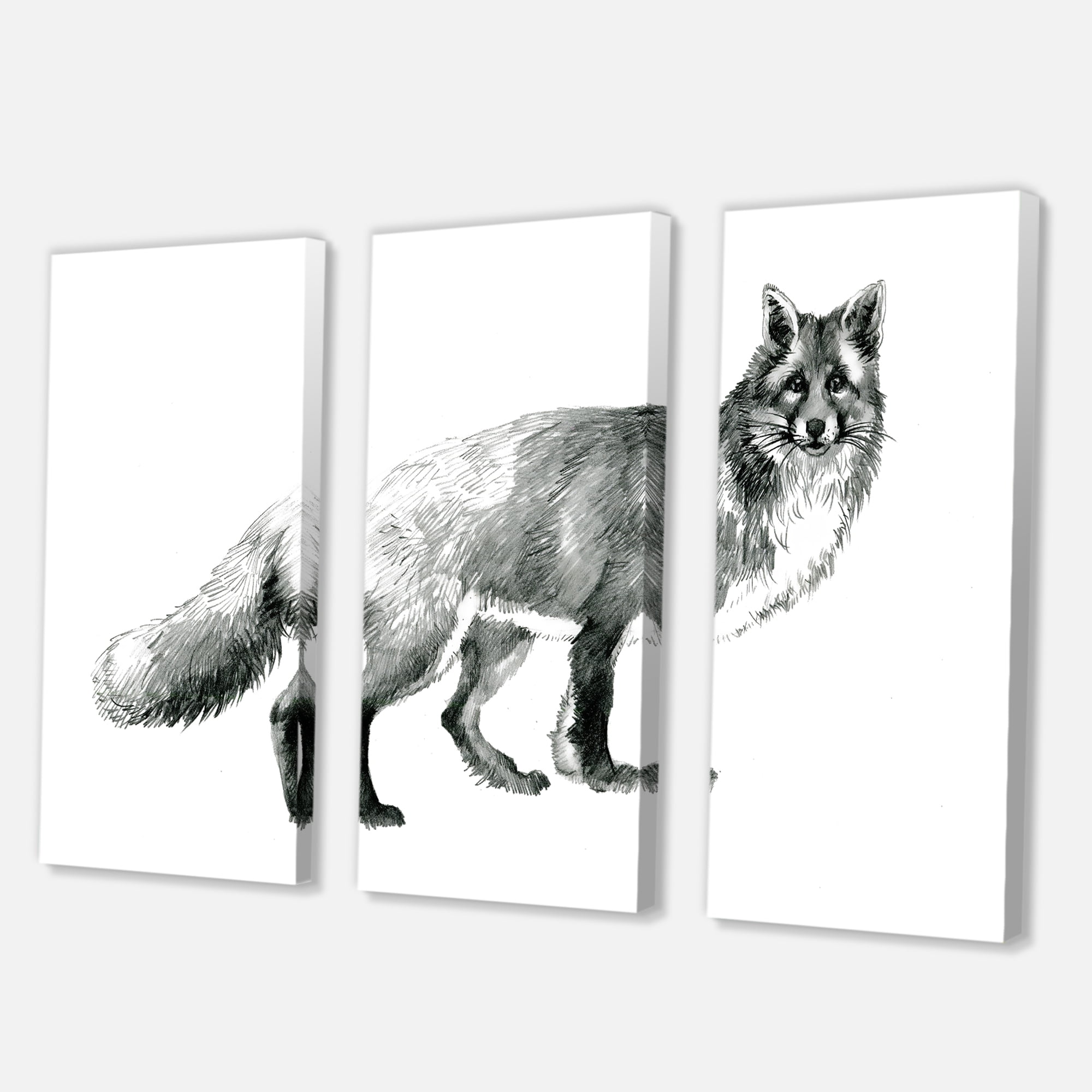 Designart ' Black and White Portrait Fox ' Farmhouse Canvas Wall Art Print
