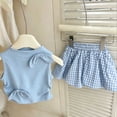 thumbnail image 4 of Mifsaly Toddler Girls 2 Piece Outfits Bow Tie Sleeveless Tank Top and Plaid Skirts Kids Cute Summer Casual Clothes for Holiday and School, 4 of 8