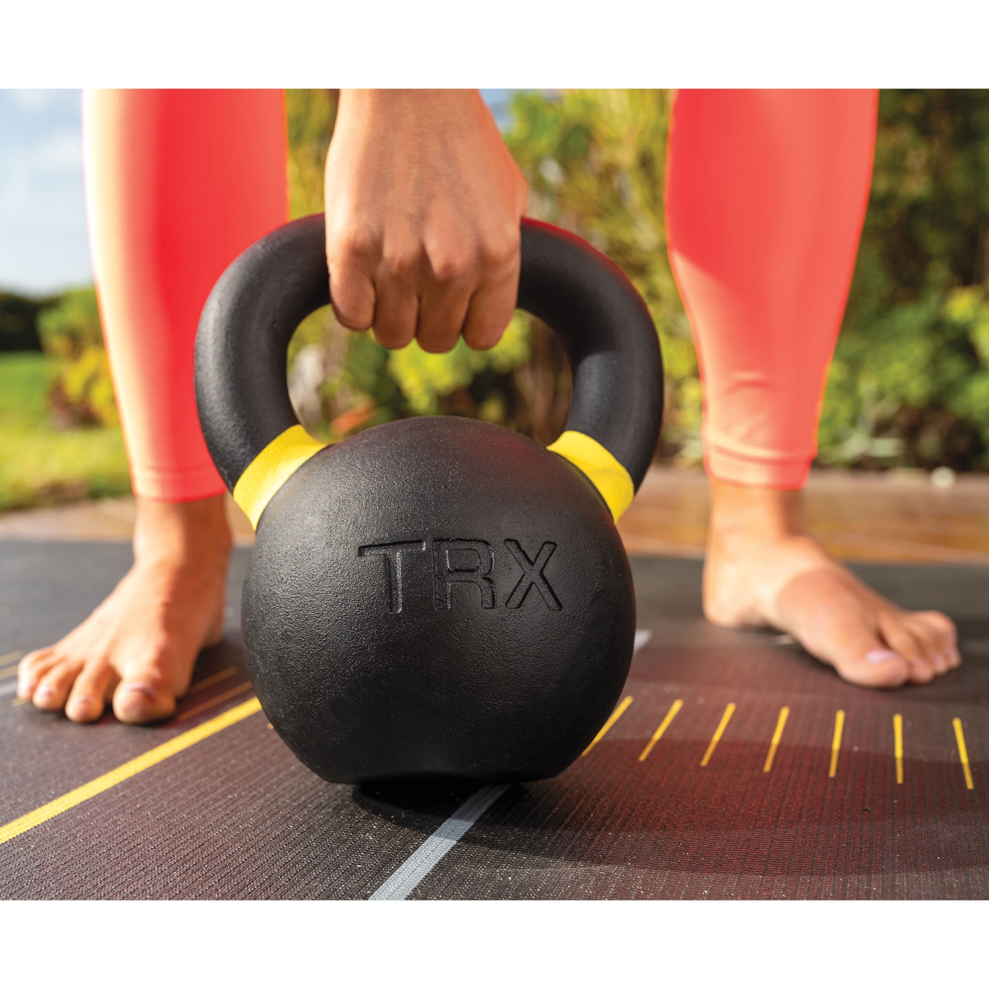 TRX Flat-Based Rubber Coated Color Coded Kettlebell At Home Gym Equipment  for Weight Lifting and Strength Training, 88.14 Pounds (40 kg)