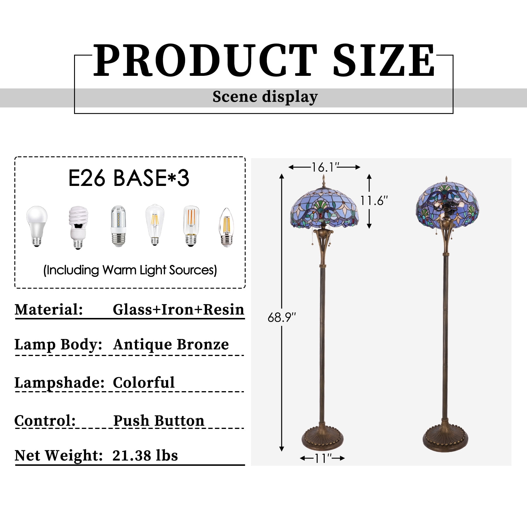 LUOLAX 16-inch European-style blue Baroque floor lamp, decorative lighting for living room, bedroom, and study, creative art floor lamp.