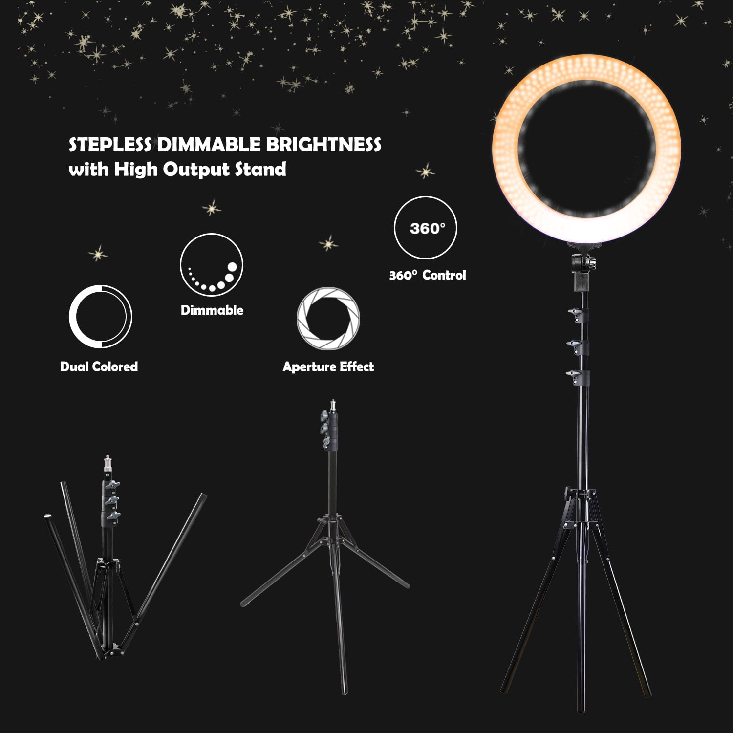 LS Photography 18" Dimmable Ring Light , Stand, Bag Kit LED Dual Color