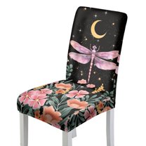Xoenoiee Dragonfly Moon Flower Print Dining Room Chair Covers Slipcovers Spandex Super Fit Stretch Removable Washable Kitchen Parsons Chair Cover Protector for Dining Room, Hotel, Ceremony, 1 Set