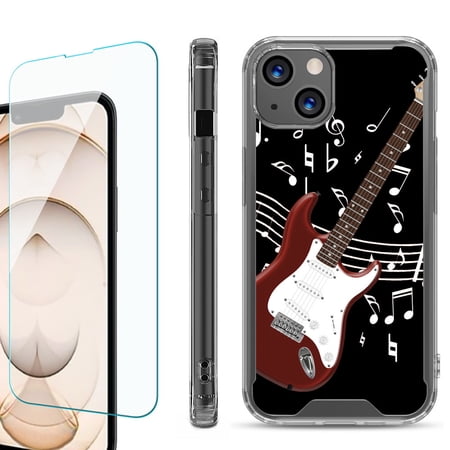 Shockproof Bumper Phone Case for iPhone 13 with Tempered Glass Screen Protector by OneToughShield ® - Guitar Red