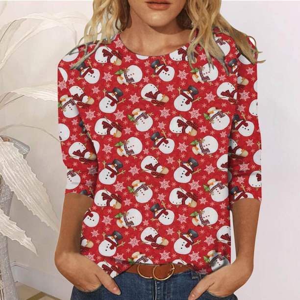 Ichuanyi liquidación de la moda femenina de la moda holgada 3/4 mangas blusa redonda de cuello redondo ICHUANYI WER202308212181