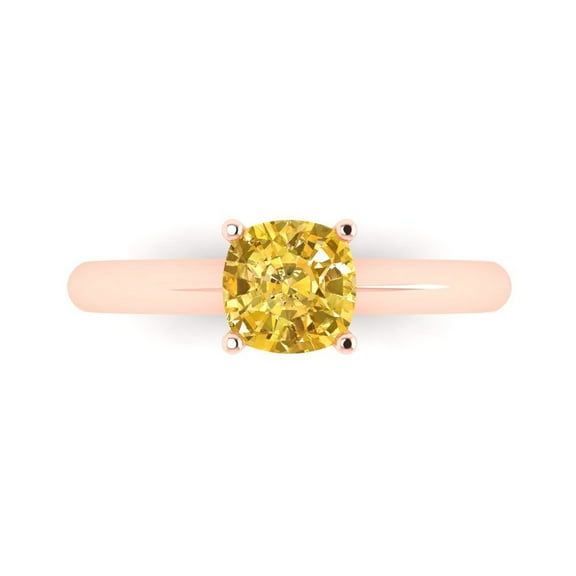 Clara Pucci 14K Rose Gold 1ct Yellow Solitaire Ring for Women