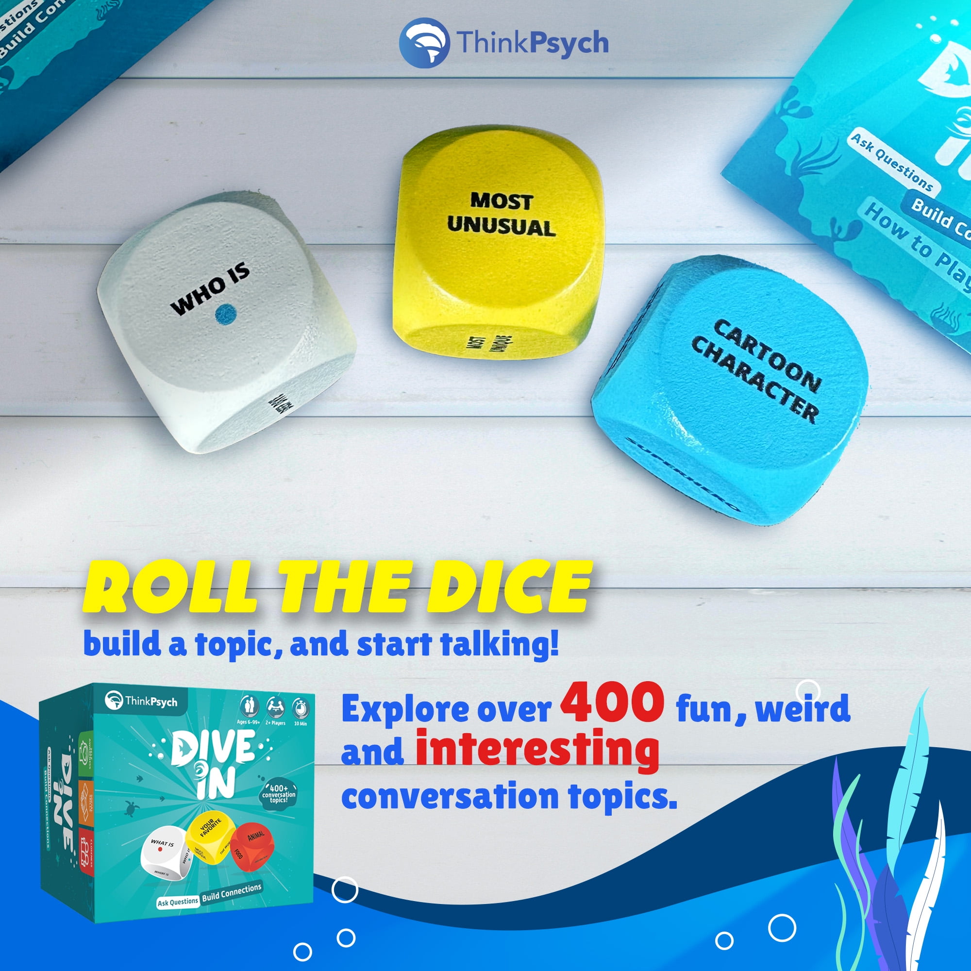 ThinkPsych Dive In – SEL Conversation Dice Game with 400+ Topics for Kids & Teens