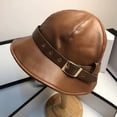 thumbnail image 4 of CoCopeaunts Leather Bucket Hat for Women Autumn Winter Outdoor Lady Girl Fashion Fisherman Hat with Buckle Belt Bowler Cap, 4 of 8