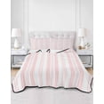 thumbnail image 2 of Quilts Full Size Bedding Set, Pink Striped Lightweight Quilted Comforter, Modern Farmhouse Geometric Thine Stripes Soft Reversible Bedspread Coverlet with Pillow Covers for All Season, 78" x 90", 2 of 7