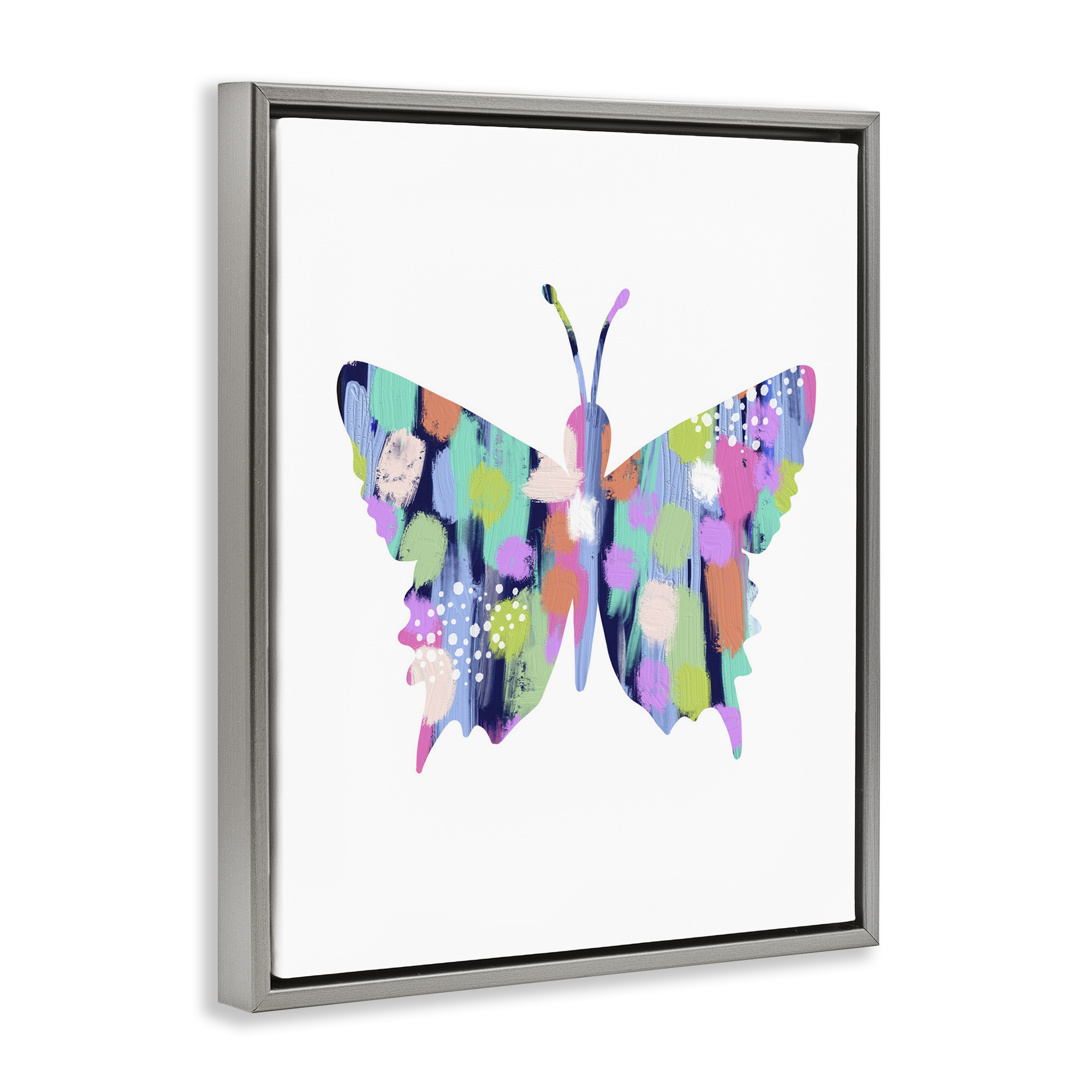Stupell Industries Pastel Patterned Butterfly Animals & Insects Painting Gray Floater Framed Art Print Wall Art, 17 x 21
