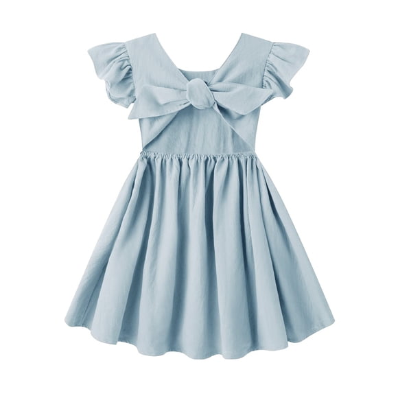 Vestido Dutebare para niñas pequeñas, algodón y lino, con volantes, azul claro