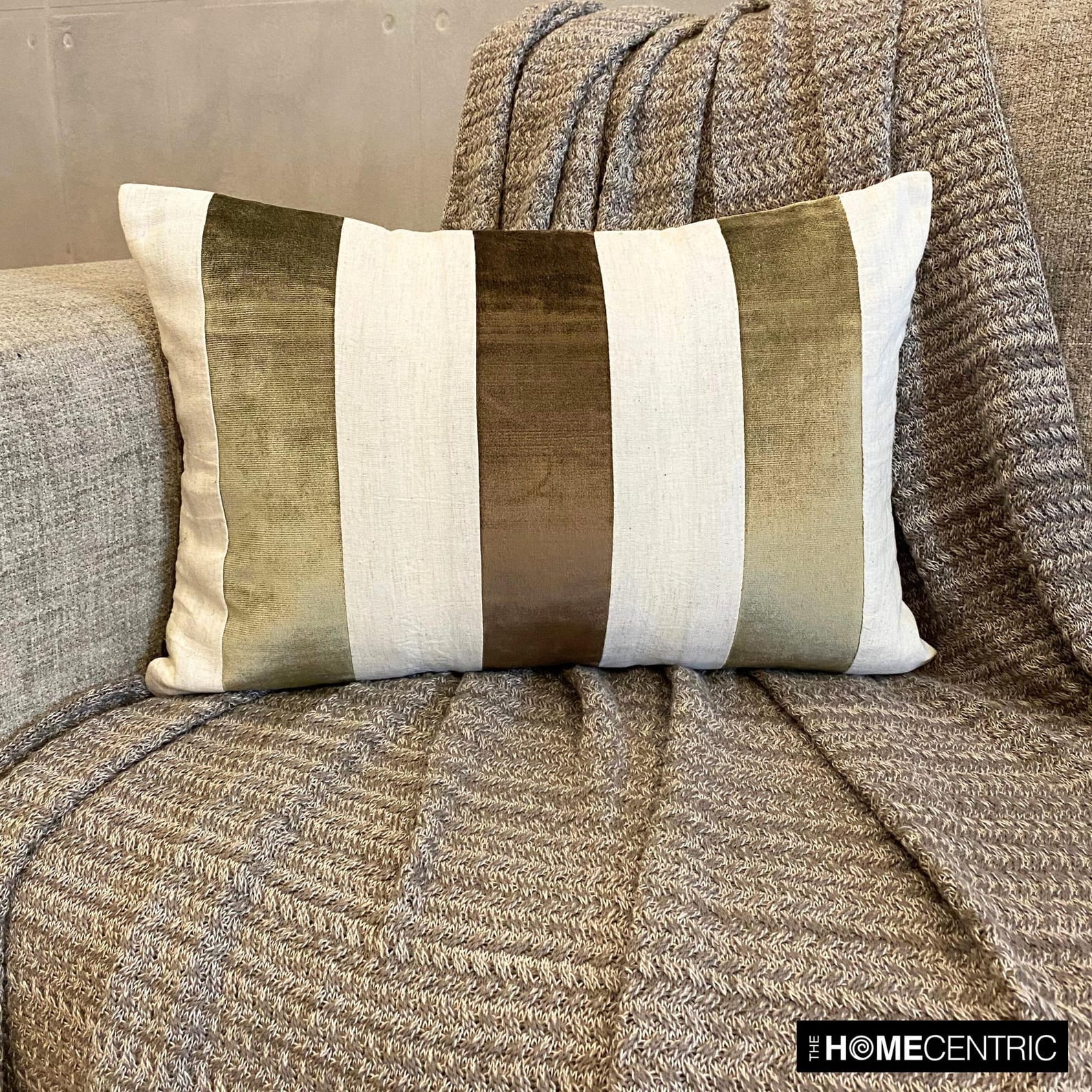 The HomeCentric Decorative Lumbar Pillow Cover Brown 12"x14" (30x35 cm) Velvet Patchwork, Velvet, Striped Oblong Pillow Cover For Sofa, Couch, Bed, Patio And outdoor, Patchwork Modern - Swathe Earthy