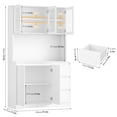 thumbnail image 2 of Homfa 70.9'' Kitchen Pantry Cabinet with Charging Station and LED Light, 3 Drawers Buffet Storage Cabinet with Glass Doors and Adjustable Shelves, White, 2 of 10