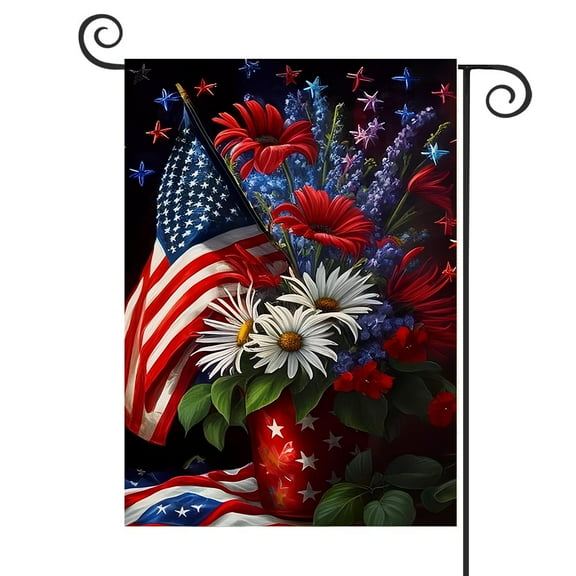 DMERBYL 4th of July Floral Garden Flag 12x18 Vertical Double Sided Patriotic USA Flag Red Blue Memorial Day Independence Day Outside Decorations Burlap Yard Flag