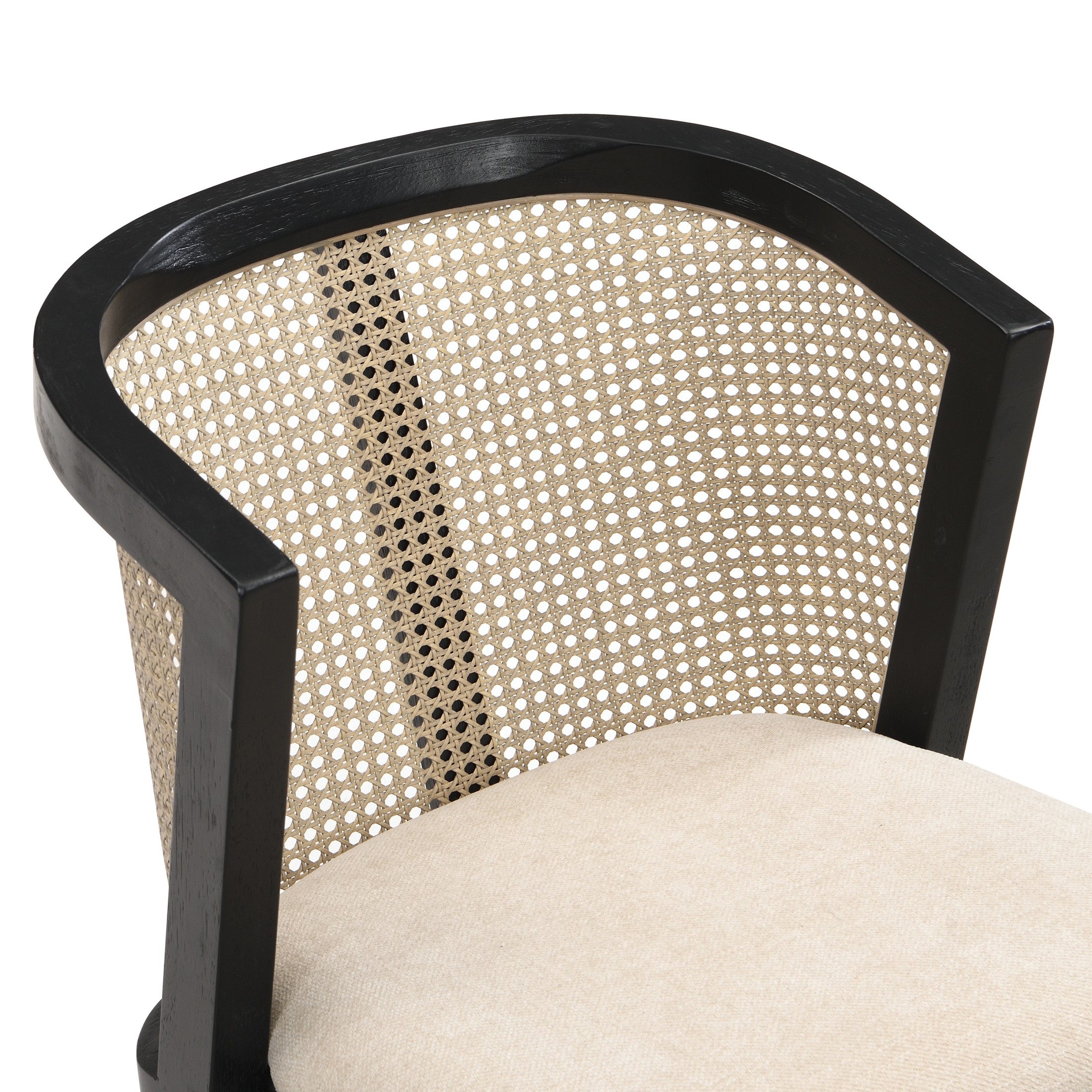 Christopher Knight Home Wood Dining Chairs with Cane Rattan Backrest, Black+Beige, Set of 2