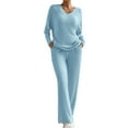 thumbnail image 2 of Outfits for Women 2 Piece Sets Women's 2023 Fashion Casual Straight Leg Pants Loose V Neck Knit Set Women 2 Piece Outfits Blue4 L, 2 of 8