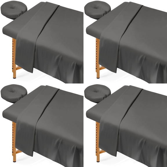 Massage Table Sheets 4 Sets, 3-Piece Spa Bed Sheets with Fitted & Flat Sheets with Face Rest Covers, Soft Elastic Universal Size Machine Wash for Salon Beauty Spa