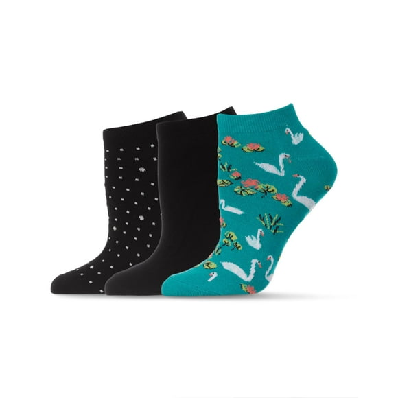 MeMoi Women's 3 Pair Pack Swan Rayon Blend Low-Cut Socks Columbia One Size