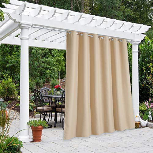 NICETOWN Light Grey & White Stripe Outdoor Curtain for Patio Waterproof Outdoor Blind Rustproof Grommet Light Block Thermal Insulated Vertical Drapes for Porch & Canvas 1 Panel W52 x L84