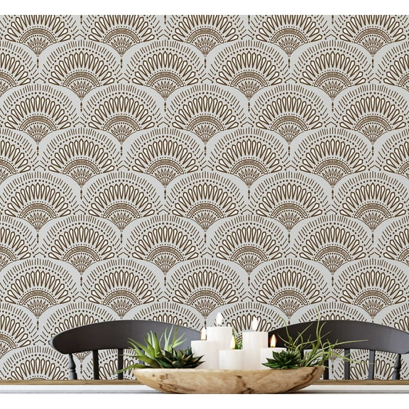 S4Sassy Fan Burst Wallpaper - Asian Style Wall Covering, 25" x 120" Self-Adhesive Wallpaper, Decorative Wall Wrap, Easy DIY Decor For Bedroom, Living Room, Living Spaces - Gray
