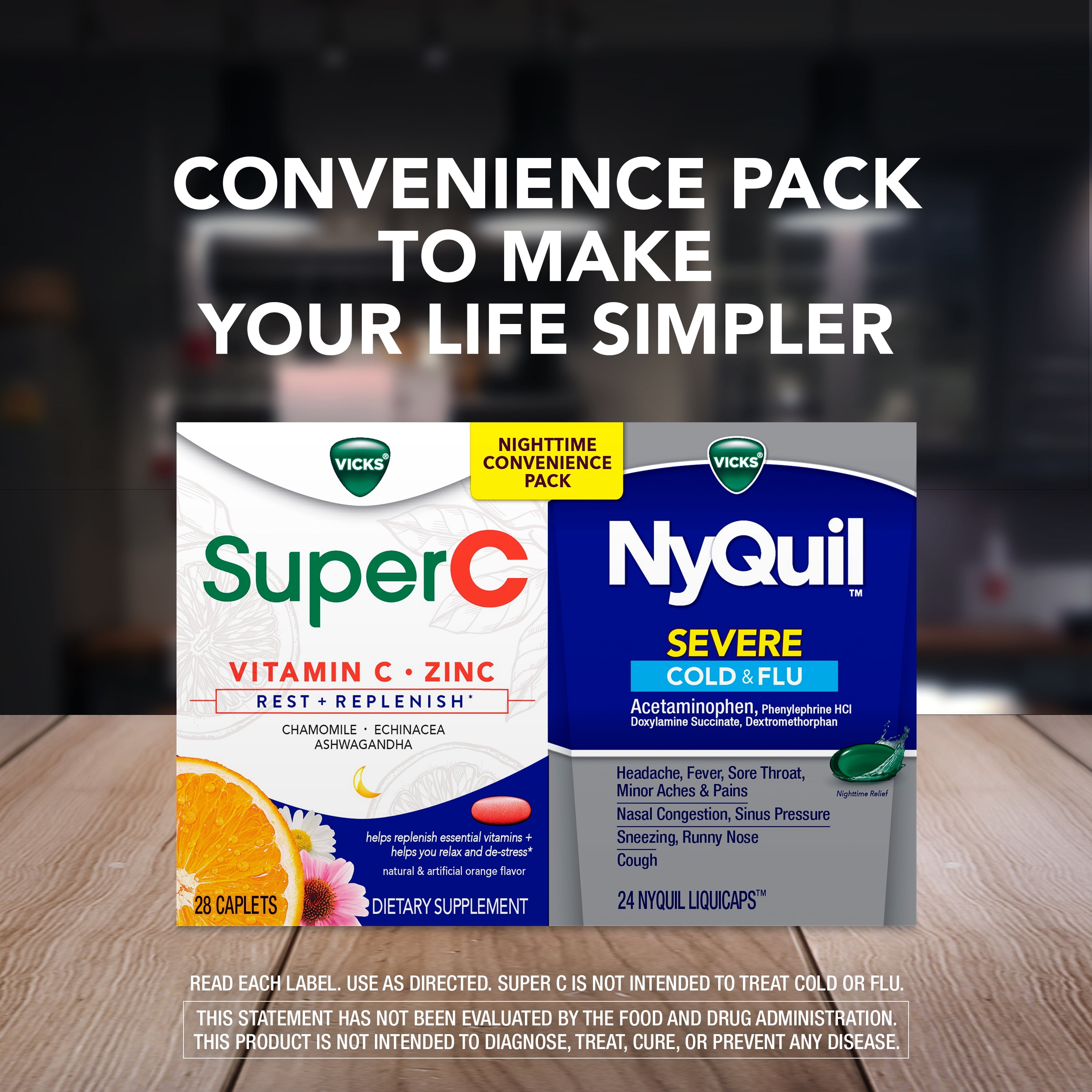 NyQuil Severe Medicine and Super C Rest and Replenish* Daily Supplement Convenience Pack, 26 Ct