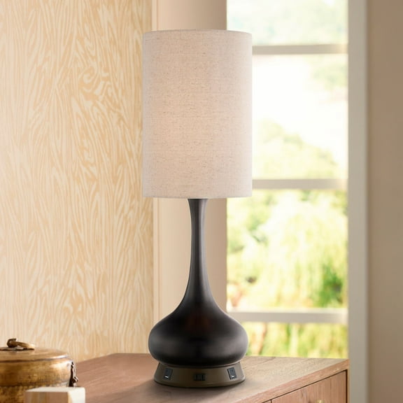 360 Lighting Modern Table Lamp with USB and AC Power Outlet Workstation Charging Base 24.5" High Espresso Bronze Droplet Living Room Desk Office