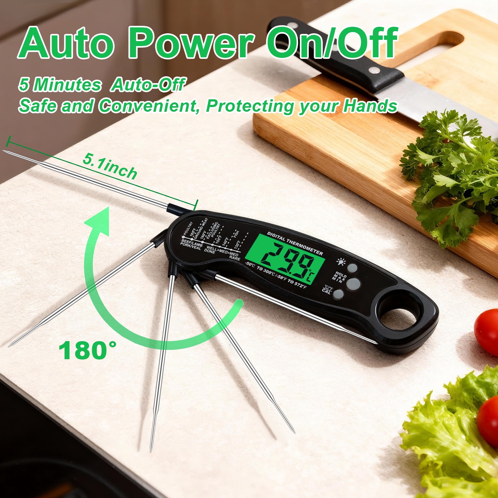 AGCAN Digital Meat Thermometer, Instant Read Food Thermometers, Waterproof Cooking Thermometer with Backlight for BBQ Grilling Cooking Liquids Beef