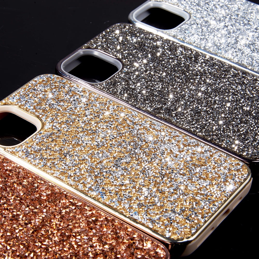iPhone 11 Rhinestone Case, Gold Rock Diamond Hybrid Bling Cover with