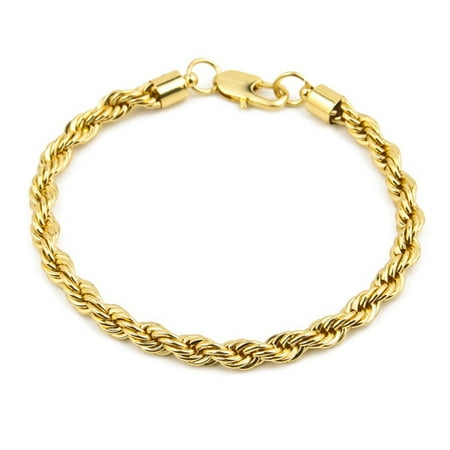24 K Gold Bracelet AkoaDa 24k Gold color Filled Chain for Men and Women Twist Bracelet Gold rope Chain High Quality ()