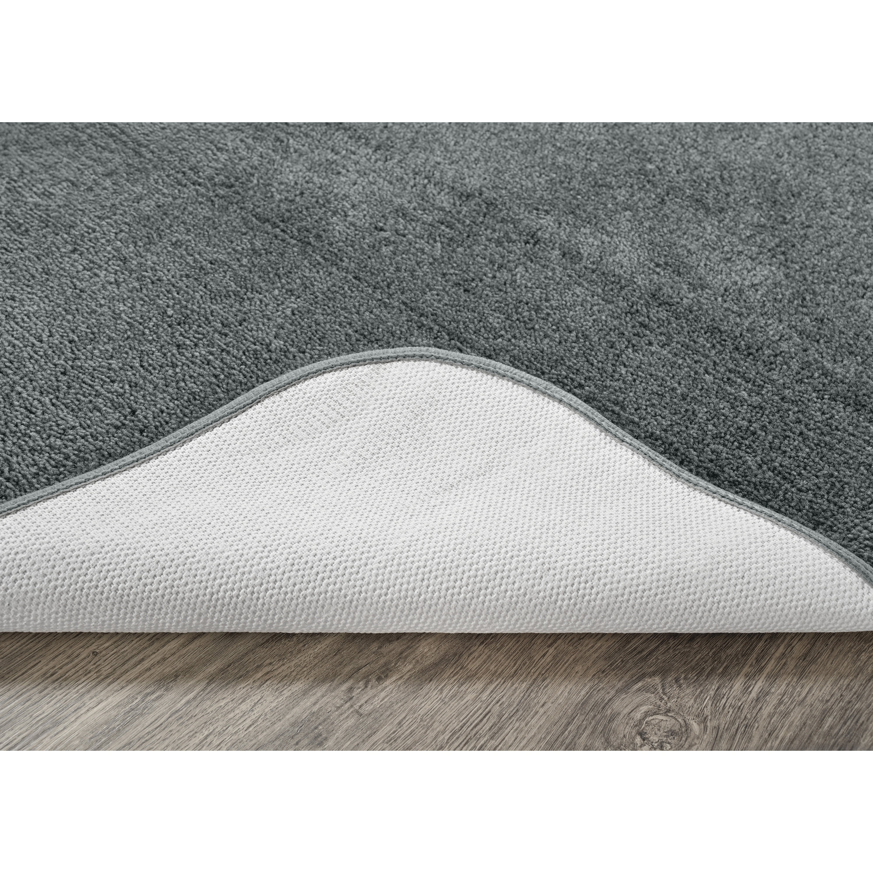 Garland Rug Traditional Washable Bath Rug Set, 3 Piece Set (21"x34" Bath Rug, Contour Rug, & Toilet Lid) Dark Gray