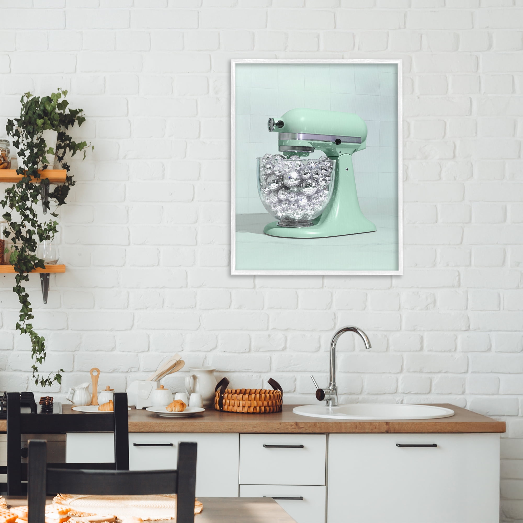 Stupell Industries Disco Kitchen Mixer over Green White Framed Giclee Art, design by LISH Creative