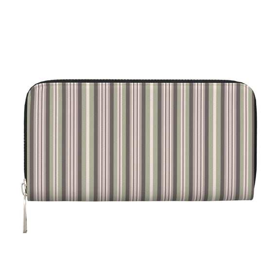Leather Zipper Pocket Hand Wallet For Women And Men Travel Leather Purse Large Capacity Credit Card Holder Striped