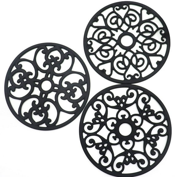 3Pcs Silicone Trivet Mats Heat Resistant Kitchen Hot Pads Hot Pot Holder, Black